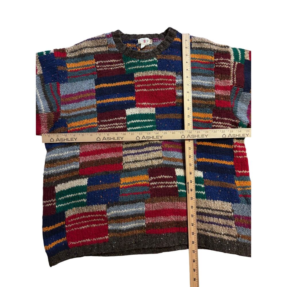 J.Crew 100% Wool Patchwork Sweater Multicolor Cre… - image 4